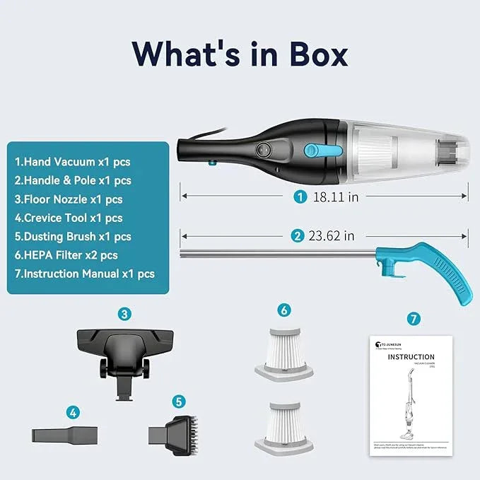 Corded Vacuum Cleaner, 4-in-1 Vacuum Cleaners for Home 15Kpa Power Suction Lightweight Corded Stick Vacuum with HEPA Filter Converts to Small Handheld Vacuum for Home, Pet Hair, Carpet, Hard Floors - NeatNest