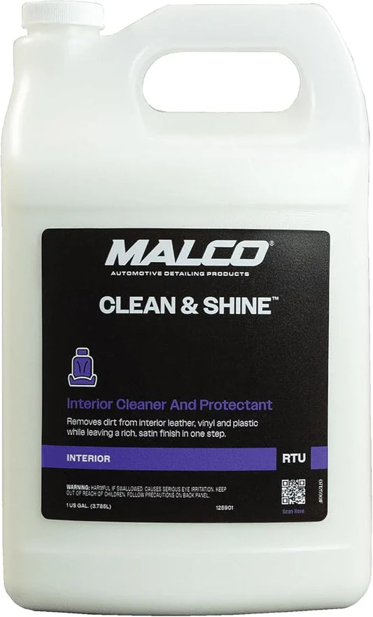 Malco Clean & Shine Interior Car Cleaner and Dressing – Restore Leather, Plastic and Vinyl Surfaces in Your Vehicle/Clean, Condition and Protect in 1 Simple Step / 1 Gallon (125901) - NeatNest