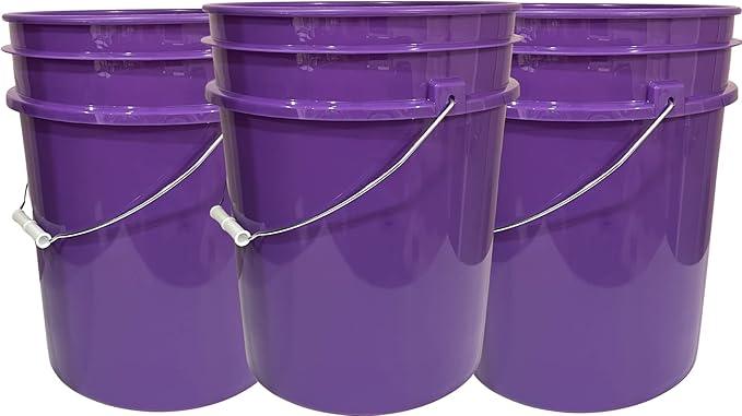 House Naturals 5 Gallon Purple Food Grade BPA Free, Made in USA, Plastic Bucket with Screw On Air Tight lid, (Pack of 3) (Purple Buckets with White Lids) - NeatNest