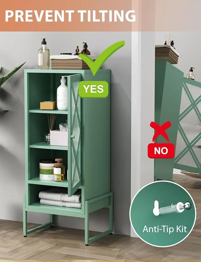 Metal Storage Cabinet with Adjustable Shelves, 42.54"H Freestanding Organizer for Pantry, Kitchen, Bathroom & Laundry Room, Strong & Rust-Resistant, Easy Assembly (Green+Transparent Door Panel) - NeatNest