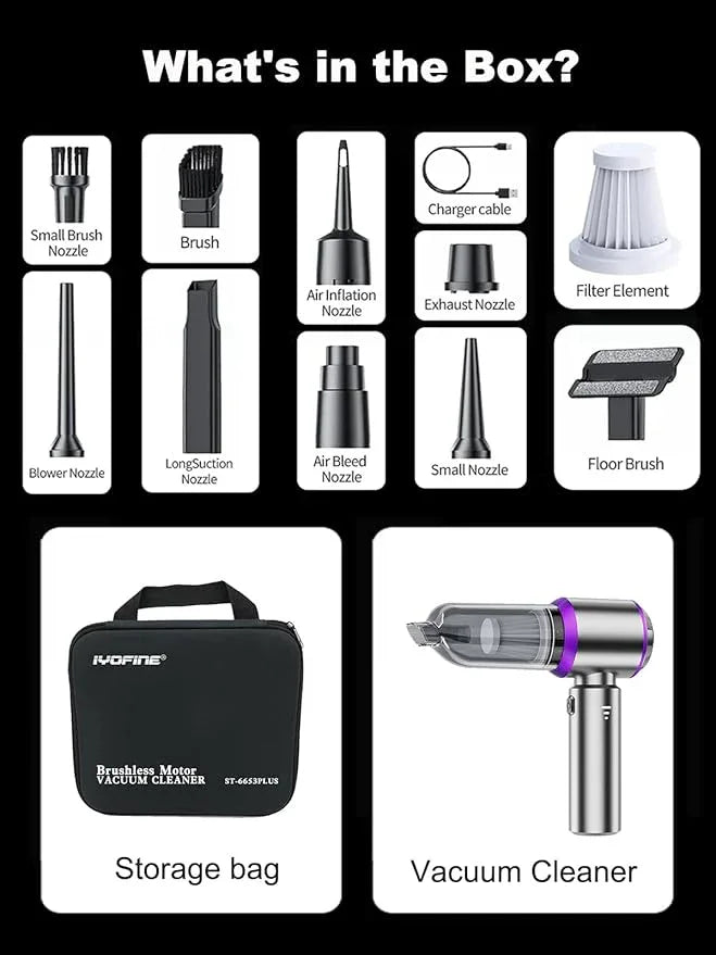 Vacuum/Air Duster 80,000RPM Super Power Mini Car Vacuum Cleaner 4-in-1 air Blower Gun Air Duster & Air Blower & Pump Hand Electric air Duster Handheld dust Blower Blower Cordless (Purple) - NeatNest
