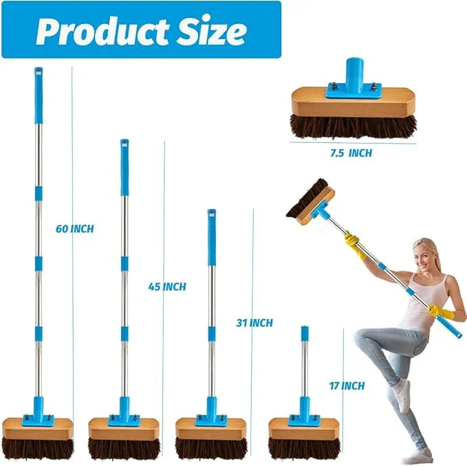 YONILL Heavy Duty Deck Brush with Long Handle - 60" Floor Scrub Brush with Stiff Natural Palmyra Bristles, Outdoor Scrubber Brushes for Cleaning Rough Surface, Concrete Floor, Patio, Garden, Sidewalk - NeatNest