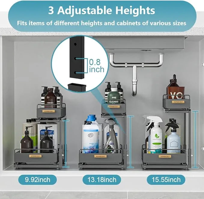 Under Sink Organizer Kitchen, 2 Tier Under Sink Organizers and Storage, Pull out Cabinet Organizer Shelf, Metal Drawer for Kitchen Bathroom Pantry Cabinet Closet Organization Rack, Black, 1 Pack - NeatNest