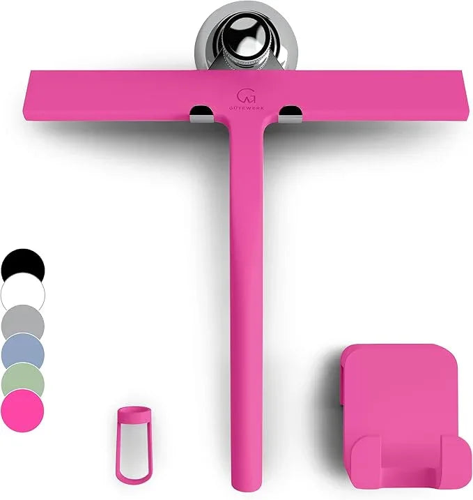 GÜTEWERK Shower Squeegee for Glass Doors, Silicone Window Squeegee, Bathroom and Glass Cleaning - Pink - 11 Inch - NeatNest