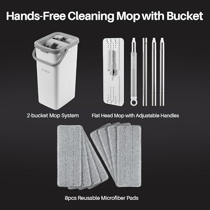 JOYMOOP Mop and Bucket Set, Dust Mops for Floor Cleaning, Wall Mop with 8 Microfiber Mop Head Replacement - NeatNest