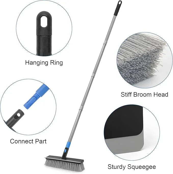 KeFanta Deck Brush with Long Handle, 2 in 1 Floor Scrub Brush for Cleaning, 56" Stiff Bristle Outdoor Scrubber Brush for Patio Concrete Boat Garage Bathroom Kitchen Wall Shower - NeatNest