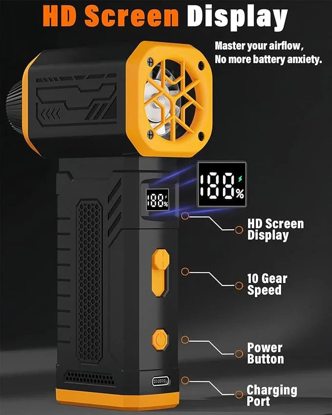 Compressed Air Duster, 130K RPM Powerful Cordless Electric Mini Blower with Display, 10-Gear Adjustable Jet Fan with Fast Charging, Rechargeable Air Blower for Home, Outdoor and Car (Black, Blow) - NeatNest