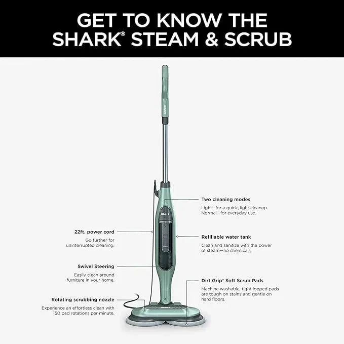 Shark S7000AMZ Steam & Scrub All-in-One Scrubbing and Sanitizing Hard Floor Steam Mop, Pure Water (Renewed) - NeatNest