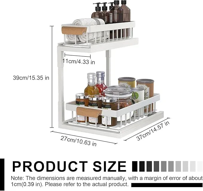 2-Tier Sliding Under Sink Organizer, L-shape Pull Out Cabinet Organizers, Multi-purpose Sink Storage Shelves, Metal Mesh Drawer Organizer for Bathroom Kitchen (White, Pull-Up & Down Style) - NeatNest