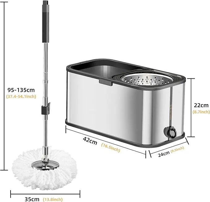 Spin Mop and Bucket with Wringer Set for Home,360° Mop and Bucket with Separate Clean and Dirty Water,Wet Dust Mop for Floor Cleaning with Extra Refills (Square Silver) - NeatNest