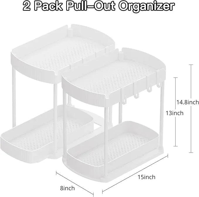 2 Pack Multi-Purpose Pull-Out Storage Organizers, Under Sink Organizers and Storage for Bathroom & Kitchen, Under Cabinet Organizers and storage, 14.8 Inch, White - NeatNest