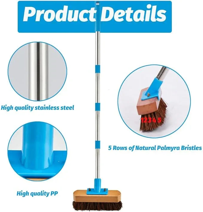 YONILL Heavy Duty Deck Brush with Long Handle - 60" Floor Scrub Brush with Stiff Natural Palmyra Bristles, Outdoor Scrubber Brushes for Cleaning Rough Surface, Concrete Floor, Patio, Garden, Sidewalk - NeatNest