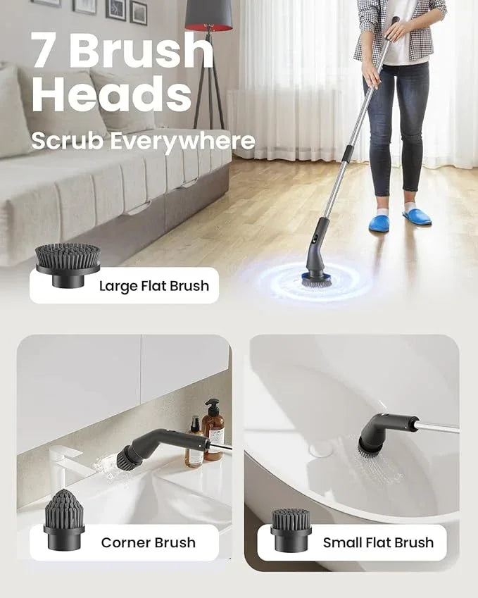 Electric Spin Scrubber, 2025 New Cordless Cleaning Brush for Home, IPX7 Waterproof Spin Scrubber with 7 Brush Heads, Adjustable Long Handle and 2 Rotating Speeds for Bathroom Tub Floor - NeatNest