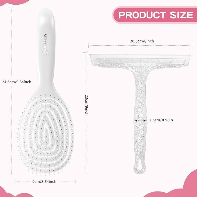 8" Silicone Shower Squeegee for Glass Doors with Silver Hair Comb Set, Bathroom,Kitchen Safe Water Blade, Car Window,Mirror, Tile Scraper — Ideal for Hair Care and Glass Cleaning - NeatNest