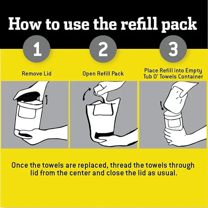 Tub O' Towels Heavy-Duty Cleaning Wipes Refill Pack, Fits 90-Count Canister, Extra-Large 10" x 12" Multi-Surface Wipes for Grease, Grime, and Tough Stains, Convenient Refill for Home, Auto, and More - NeatNest