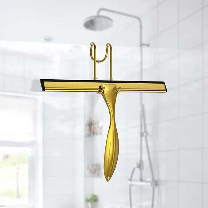 14-Inches Stainless Steel Shower Squeegee Set, Include Shower Door Hook, Adhesive Hook and Spare Silicone Blade, Window Squeegee for Shower Glass Door, Bathroom, Mirror, Window and Car Glass - NeatNest