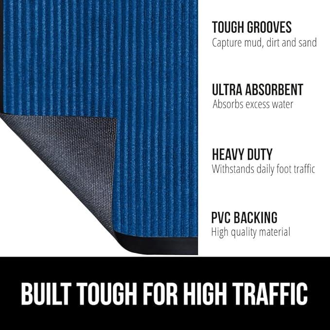 GORILLA GRIP Waterproof Traffic Guard Door Mat, Heavy Duty Entryway Mats, Strong Rubber Back Commercial Utility Rugs for Office Hallway, Garage Floor and Home, Low Profile Carpet Runner, 29x17, Blue - NeatNest