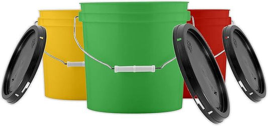 House Naturals 2 Gallon Buckets pails with Black Lids(Pack of 3) 3 Colors- Food Grade - BPA Free Made in USA - NeatNest