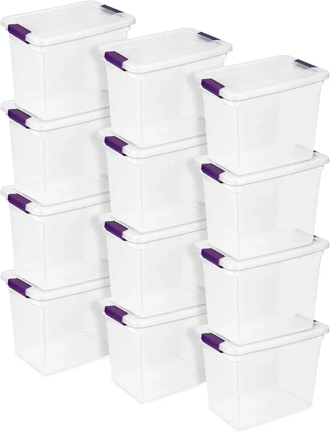 Sterilite 12-Pack 27 Quart ClearView Latch Box, Stackable Organizer Bins with Latching Lids - Clear Plastic Organization Containers for Closet, Bedroom, Shelving Units and Everyday Home Storage - NeatNest