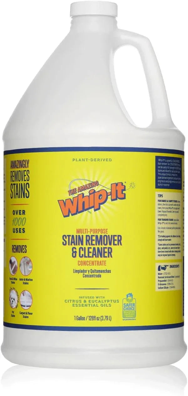 Whip It Cleaner Concentrate, Multi Purpose Stain Remover, Plant Based Enzyme Cleaner, Cleaning Food, Grease, Coffee, Wine, Baby Stains, Over 500 uses, Made in the USA, 1 Gallon,128-ounce - NeatNest