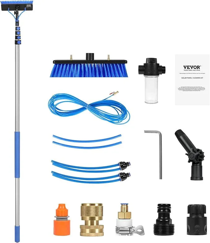 VEVOR Water Fed Pole Kit, 30FT Solar Panel Cleaning Pole with Extendable Handle, 180° Rotatable Brush Head & 65.6FT Hose, Household & Outdoor Window Cleaner Tool for Caravan Solar Panel Deck - NeatNest