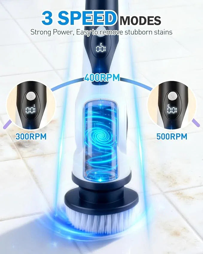 Electric Spin Scrubber, 3-Speed Cordless Shower Scrubber with 90° Adjustable & 10 Replaceable Brush Heads, 90 Mins Runtime & Full-Body IPX7 Waterproof Shower Cleaner Brush with Long Handle - NeatNest
