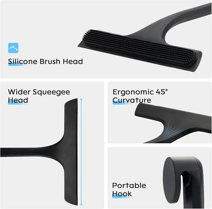 10.7“ Wide All-Purpose Shower Squeegee for Glass Doors, Squeegee for Shower Glass with Hook, Window Squeegee for Home, Small Squeegee for Shower, Bathroom, Car Glass, Mirror (Black) - NeatNest