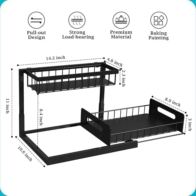 REALINN Under Sink Organizer, Pull Out Cabinet Organizer Slide Out Sink Shelf Cabinet Storage Shelves, Storages for Kitchen Bathroom, Black, 2 Pack - NeatNest