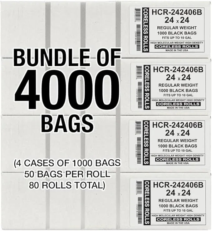 Aluf Plastics High Density Trash Bags, 10 Gallon, 4000 Count, 6 Micron (eq), 24" x 24", Black, for Bathroom, Office, Industrial, Commercial, Janitorial, Municipal, Recycling - NeatNest