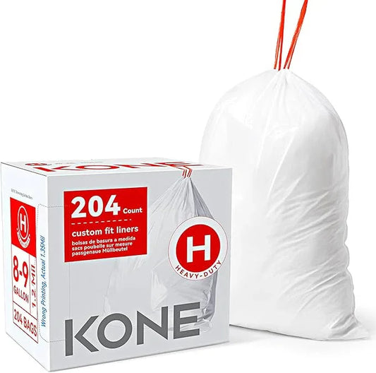 KONE Custom Fit Trash Bags Compatible with Simplehuman Code H, 204 Count Drawstring Garbage Bags, Dispenser Pack Trash Bin Liners For Kitchen, Bathroom, Home, 35 Liter / 8-9 Gallon - NeatNest