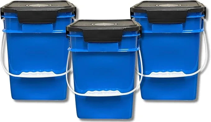 House Naturals 4 Gallon Square Food Grade Bucket Pail with Plastic Handles and Lid (Pack of 3) Made in USA containers (Blue) - NeatNest