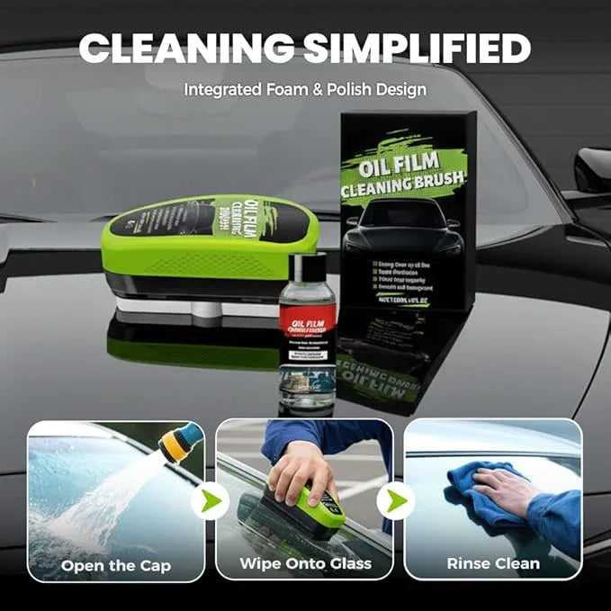 Car Glass Oil Film Cleaner, New Automotive Oil Film Cleaning Brush, Car Windshield Cleaner with Extra Cleaner, Preserve Clarity, Immediately See the Effects, Perfect Visibility at All Times (3Set) - NeatNest