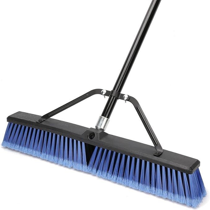 24 inches Push Broom Outdoor for Deck Driveway Garage Yard Patio Concrete Floor Cleaning-Blue - NeatNest