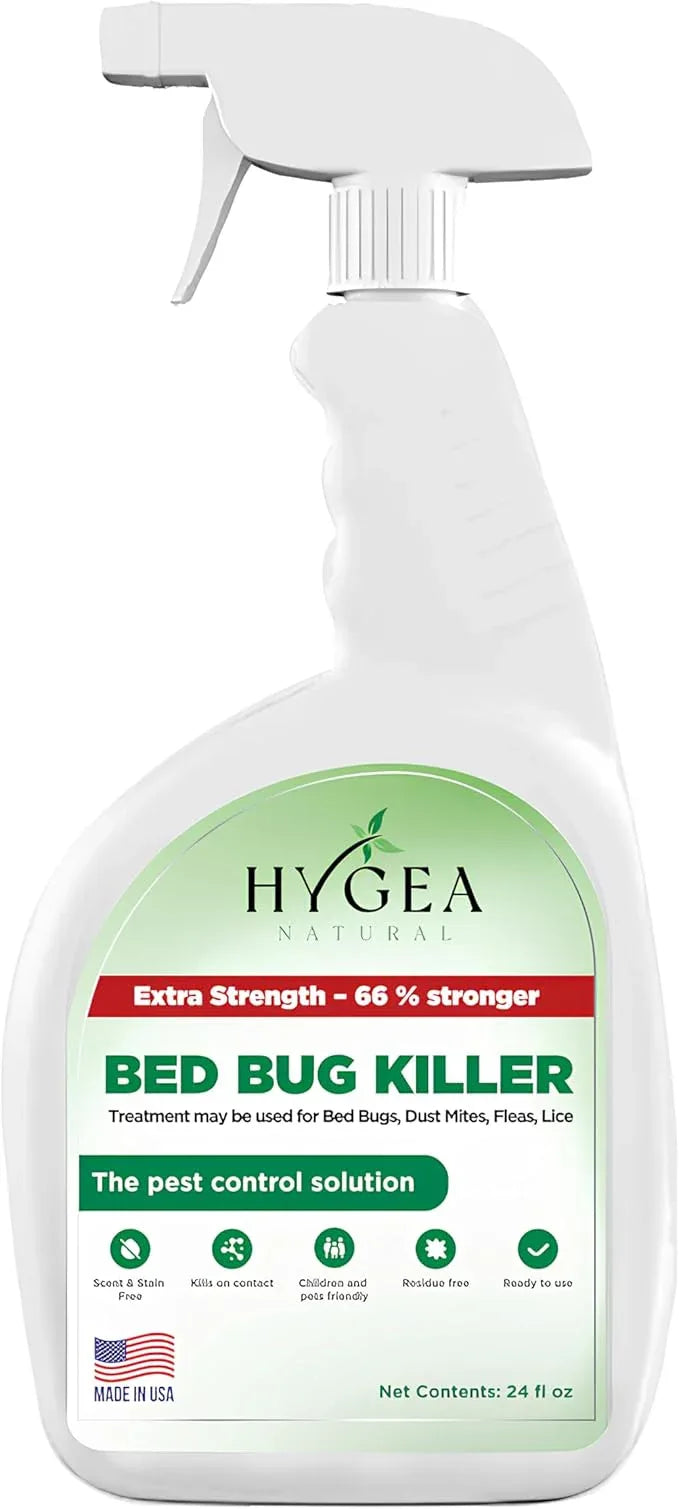 Hygea Natural Extra Strength Bed Bug & Mite Spray - Child & Pet Friendly - Stain & Odor Free - 66% Stronger Formula (24 oz) - NeatNest