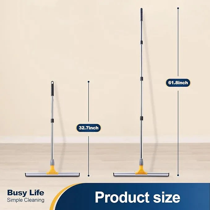 Yocada Rubber Floor Squeegee 17.7" TPR Blade Scrubber Broom 61.8inch Pole Household Broom for Garage Courtyard Shower Bathroom Floor Marble Glass Tile Water Foam Pet Hair Removal Cleaning - NeatNest