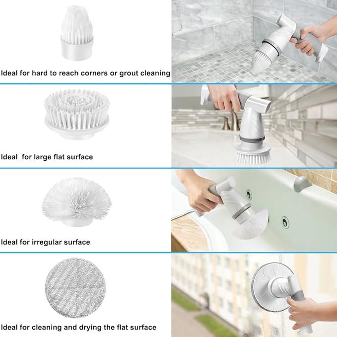 Electric Spin Scrubber, Bathroom Shower Electric Scrubber for Cleaning Tub/Tile/Floor/Sink/Window, Power Cleaning Brush Rechargeable Cordless with 4 Replaceable Cleaner Brush Heads - NeatNest