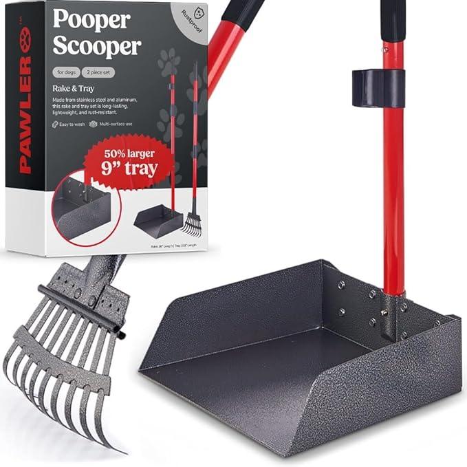 Pooper Scooper for Large Dogs, Small Dogs and Horses, Metal Poop Scooper Set with Long Handle Rake and Tray for Yard, Grass, Dirt or Gravel, Heavy Duty Aluminum Poop Picker Upper - NeatNest