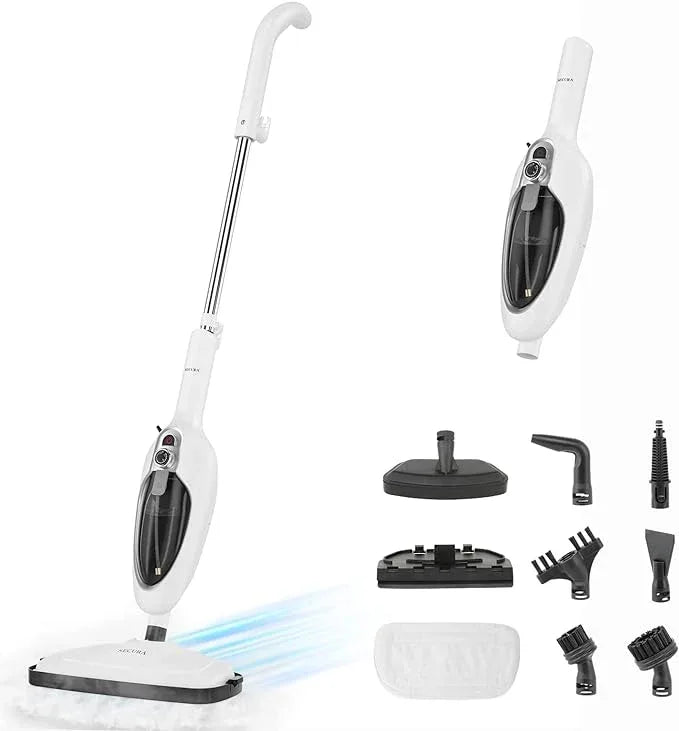 Secura Steam Mop 10-in-1 Convenient Detachable Steam Cleaner, White Multifunctional Cleaning Machine Floor Steamer with 3 Microfiber Mop Pads - NeatNest