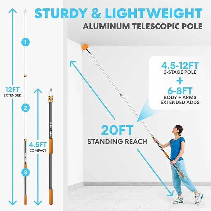 Simpli-Magic 20 Foot High Ceiling Duster Kits with 5-12ft Heavy Duty Extension Pole, High Reach Duster for Cleaning,Microfiber Feather Duster,Cobweb Duster,Ceiling Fan Duster,Window Squeegee & Cleaner - NeatNest