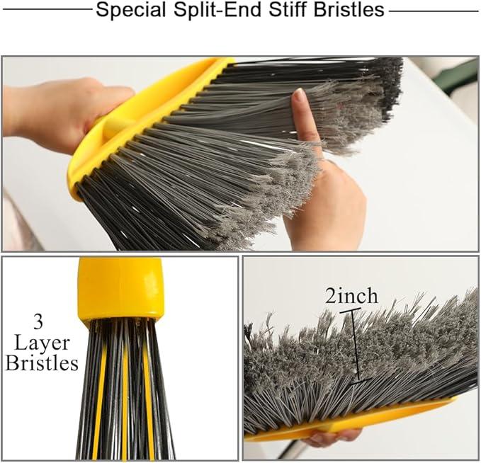 Heavy Duty Outdoor Broom and Dustpan Set - 145CM Extra Long Handle, Stiff Bristles for Tough Debris, Angled Broom Head - Ideal for Garage, Patio, Garden Kitchen House Floor Cleaning - NeatNest