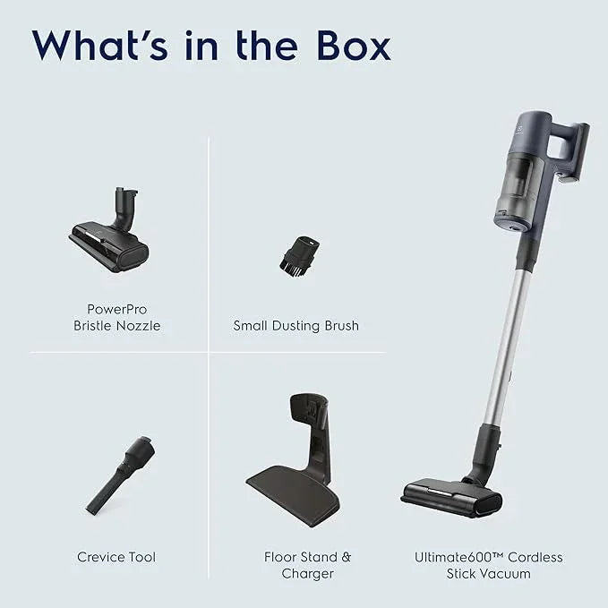Electrolux Ultimate600 Cordless Stick Vacuum with PowerPro Bristle Nozzle and Larger Dust Bin Capacity, 50-Minute Run Time, 3 Power Modes, Denim Blue - NeatNest