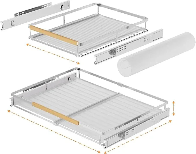 SANNO Pull Out Cabinet Organizer, Slide Out Cabinet Shelf,Under Sink Slide Out Cabinet Organizer, Pots Pans Organizer Smooth Roll,Expandable Width 16.1 to 26.4" W - NeatNest
