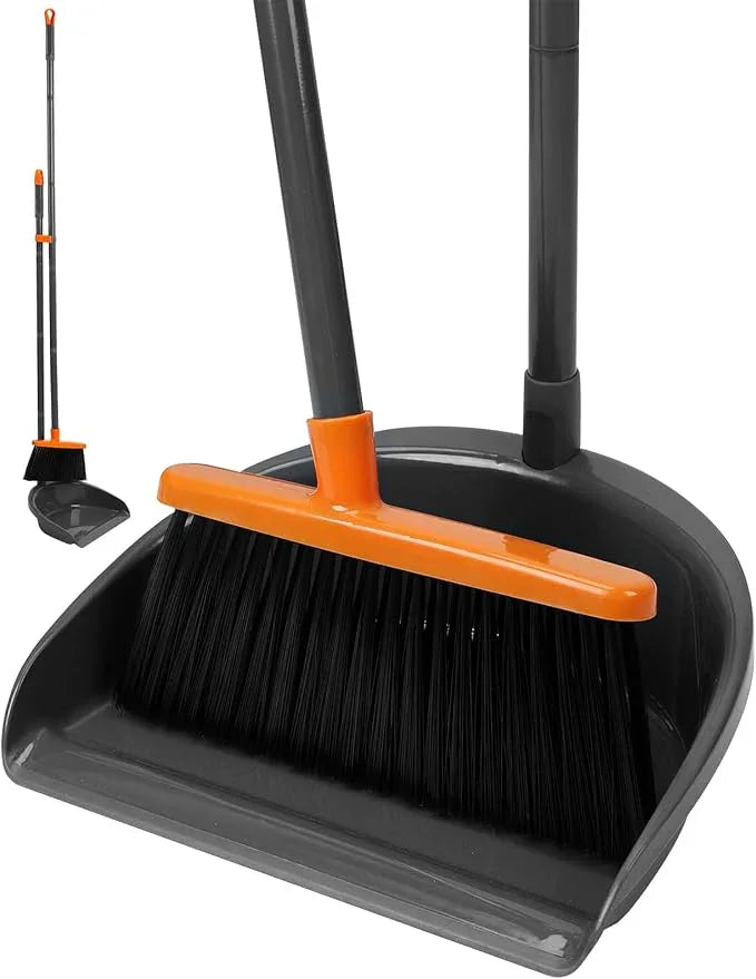 Long Handle Broom with Upright Standing Dustpan Combo for Office Home Kitchen Lobby Floor Cleaning - NeatNest