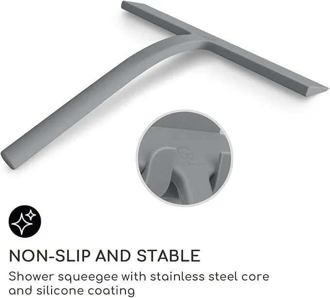 GÜTEWERK Shower Squeegee for Glass Doors, Silicone Window Squeegee, Bathroom and Glass Cleaning - Gray - 9 Inch - NeatNest