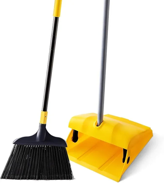 Yocada Commercial Broom and Dustpan Set with Windproof Cover Commercial Outdoor Indoor for Courtyard Garage Lobby Mall Market Floor Home Kitchen Room Office Pet Hair Rubbish - NeatNest