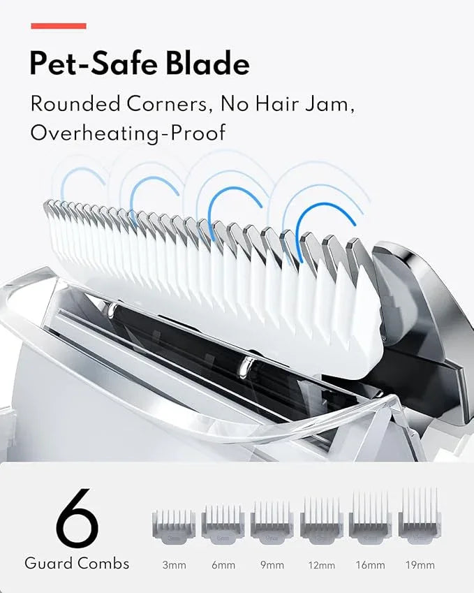 HomeRunPet Ultra Quiet Dog Grooming Vacuum, 12000Pa Suction, 6-in-1 Pet Clipper Kit for Dogs & Cats, Low Noise, Pet Friendly - NeatNest