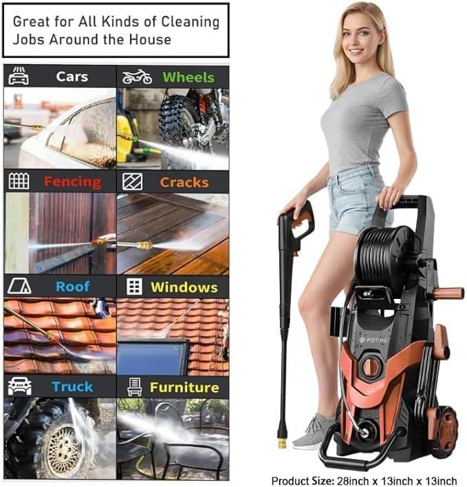 2025Upgraded Pressure Washer 4500PSI with 4 Quick Connect Nozzles,Inlet Hose & Filter, Foam Cannon for Cars/Fences/Driveways/Patios/Home Cleaning,Red - NeatNest