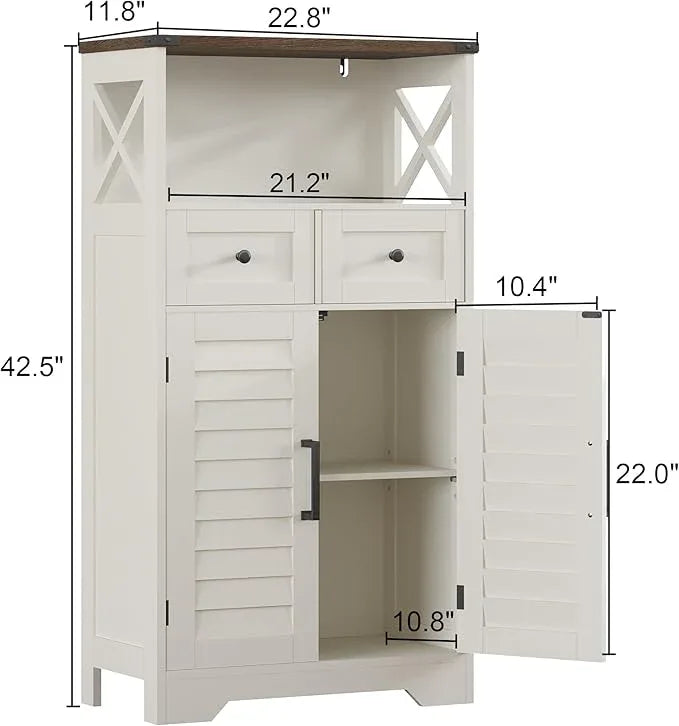 ChooChoo Farmhouse Storage Cabinet, Bathroom Floor Cabinet with Doors and Drawers, Kitchen Pantry Cabinet for Living Room, Laundry, White - NeatNest