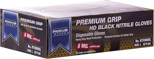 Premium Guard - Nitrile Gloves Heavy Duty 8 Mil Disposable, Powder Free, Black, 50 Gloves per Box (X-Large) - NeatNest