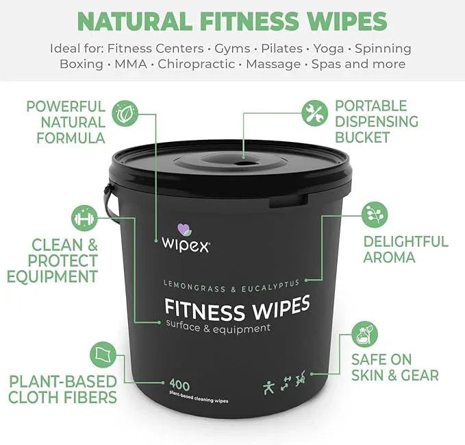 Wipex Gym Cleaning Wipes Bundle - Get (1) 400ct Lemongrass Surface Wipes & (1) 225ct Body Cloths for After Workout, Plant-Based Fitness Equipment Wipes, Clean Surfaces & Mats and Peloton Bike - NeatNest